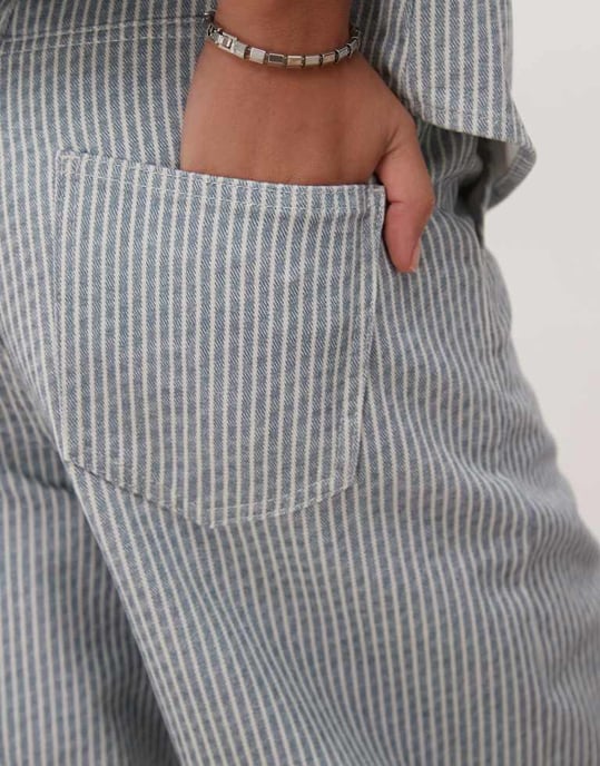 Reclaimed Vintage baggy wide leg jean co-ord in light blue pinstripe - Image 4