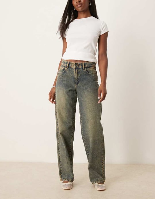 Dickies herndon mid rise loose wide leg denim jeans in indigo with yellow fade - Image 1