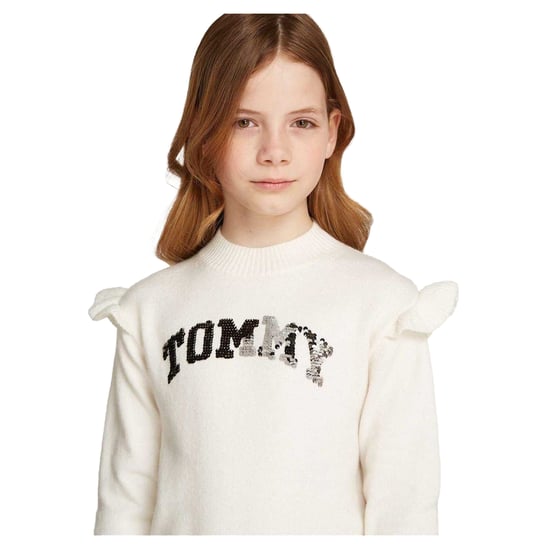 Tommy Hilfiger Gebreide trui met logo voor meisjes (Ivoor) - Image 3