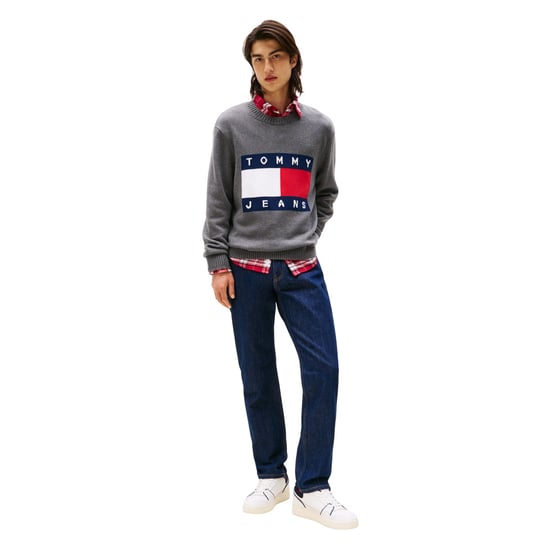 Tommy Jeans Heren Vlag Logo Ronde Hals Trui (Zwart Heather) - Image 4