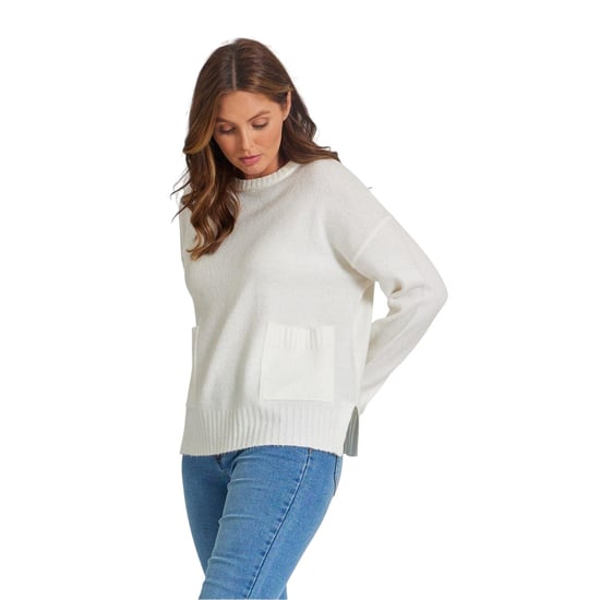 Be You Dames/Dames Sweater Top met Zakken Crew Hals (Crème) - Image 1