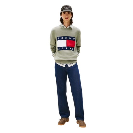 Tommy Jeans Heren Vlag Logo Rundhals Trui (Sage Groen) - Image 4
