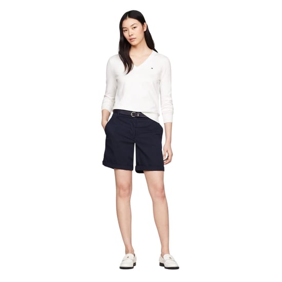 Tommy Hilfiger Dames/Dames Katoenen V Hals Sweater Top (Ecru) - Image 4