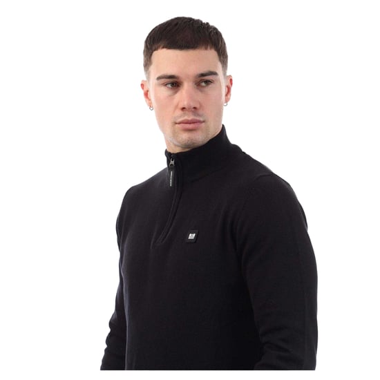 Weekend Offender Mens Paraguay stickad tröja med kvarts dragkedja (Svart) - Image 3