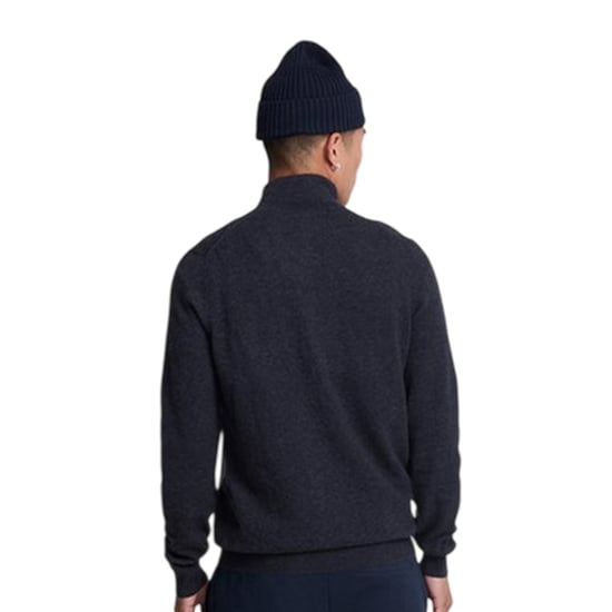 Lyle & Scott Mens Ribbed Zip Neck Long-Sleeved Sweater Top (Navy Marl) - Image 2