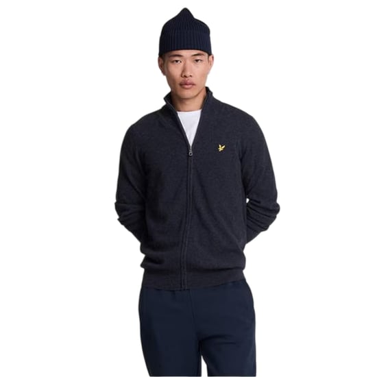 Lyle & Scott Mens Ribbed Zip Neck Long-Sleeved Sweater Top (Navy Marl) - Image 3
