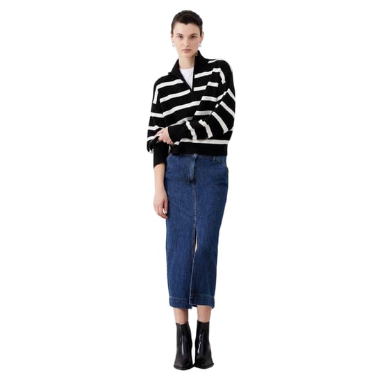 French Connection Unisex Adult Vhari Horizontal Stripe Zip Neck Relaxed Fit Sweater Top (Black) - Image 1