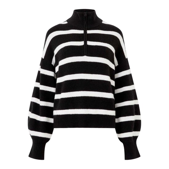 French Connection Unisex Adult Vhari Horizontal Stripe Zip Neck Relaxed Fit Sweater Top (Black) - Image 2