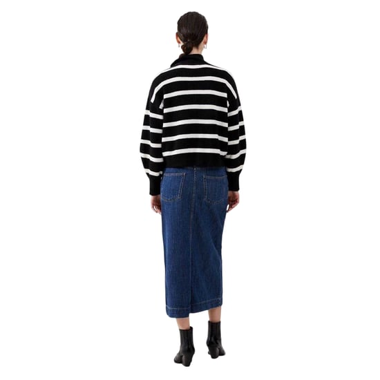 French Connection Unisex Adult Vhari Horizontal Stripe Zip Neck Relaxed Fit Sweater Top (Black) - Image 3