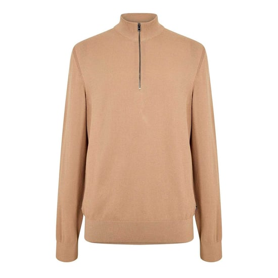 Boss Heren Ebrando-P gebreide trui met halve rits (Medium Beige) - Image 2