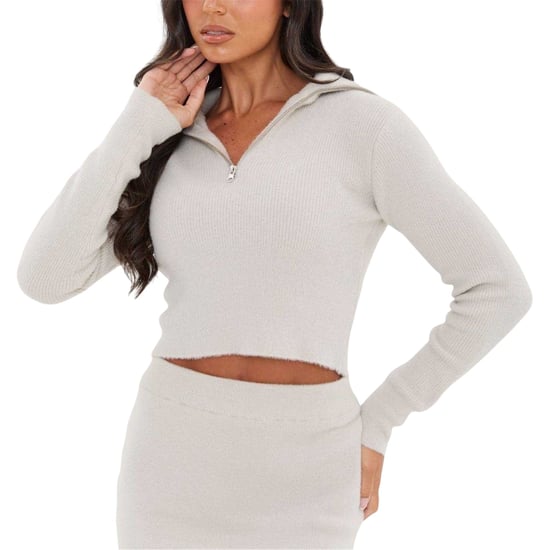 I Saw It First Womens/Ladies Cropped Ribbed Zip Neck Jumper (Grey) - Image 2