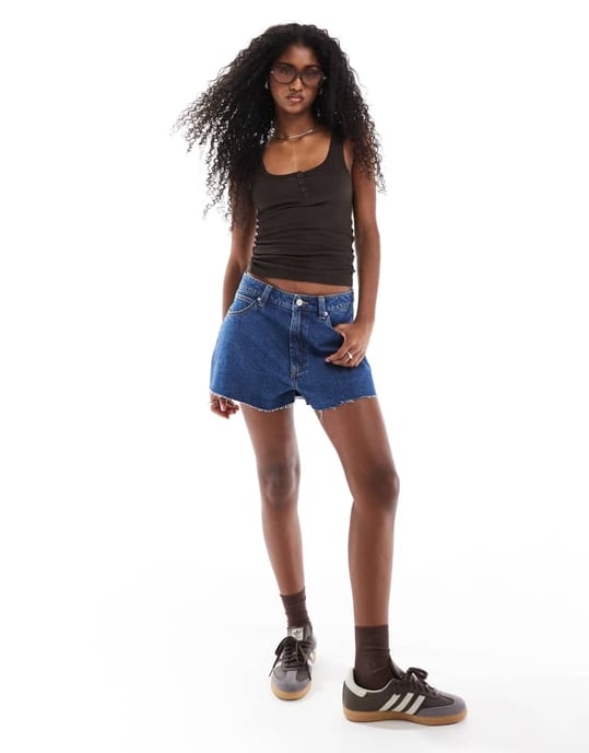 ASOS DESIGN denim A line short in clean midwash blue - Image 3