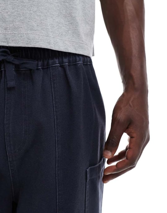 ASOS DESIGN long length canvas cargo shorts in washed navy - Image 2