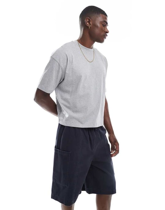 ASOS DESIGN long length canvas cargo shorts in washed navy - Image 3