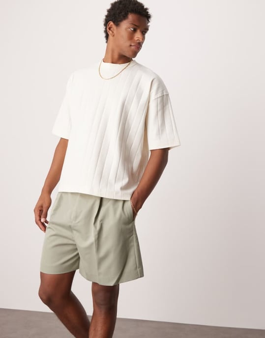 ASOS DESIGN smart bermuda shorts with front pleat and belt detail in green - Image 1