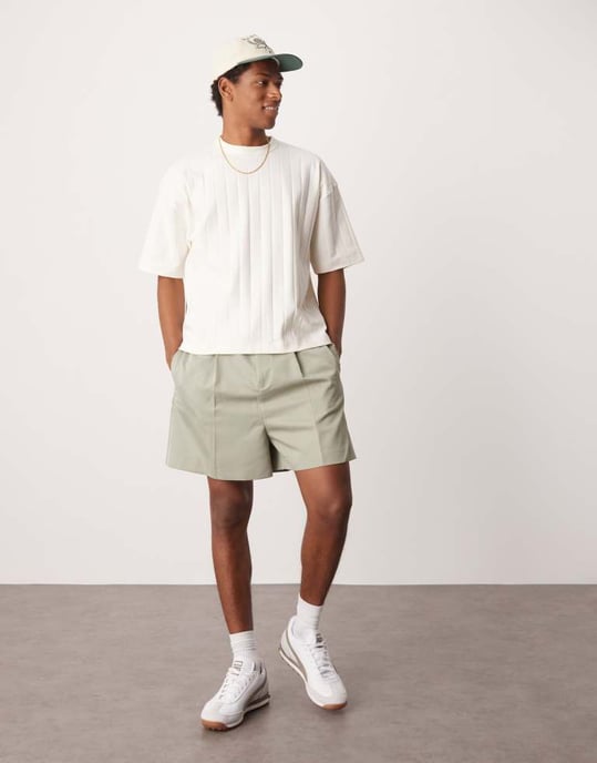 ASOS DESIGN smart bermuda shorts with front pleat and belt detail in green - Image 2