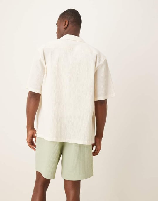 ASOS DESIGN mid length waffle short in green - Image 4