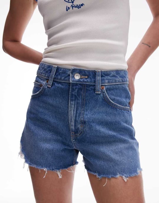 Topshop denim A-line mom shorts with rip in mid blue - Image 2