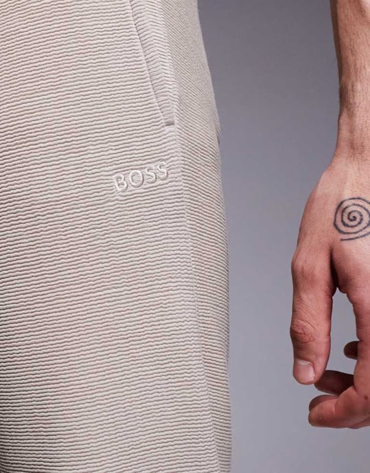 BOSS Bodywear Rib logo shorts in light beige co-ord - Image 2