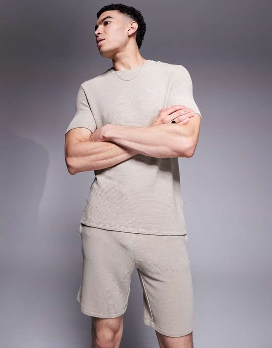 BOSS Bodywear Rib logo shorts in light beige co-ord - Image 3