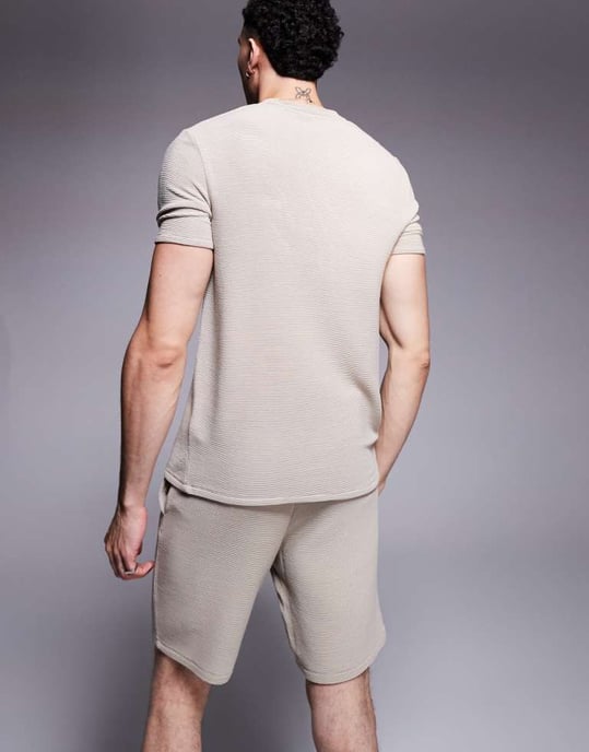 BOSS Bodywear Rib logo shorts in light beige co-ord - Image 4