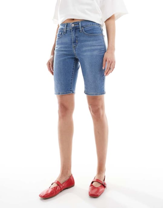 Levi's high waisted bermuda denim shorts in mid blue - Image 4