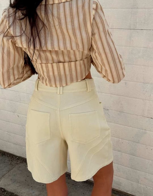 Labelrail x Barbara Ines relaxed seam detail denim jorts in cream - Image 3