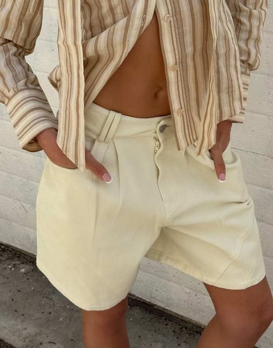 Labelrail x Barbara Ines relaxed seam detail denim jorts in cream - Image 4