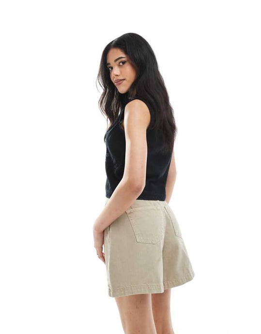 ASOS DESIGN denim longline A line short in light manuka - Image 3