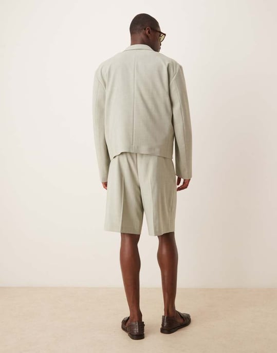 ASOS DESIGN linen look wide suit short in sage green - Image 4