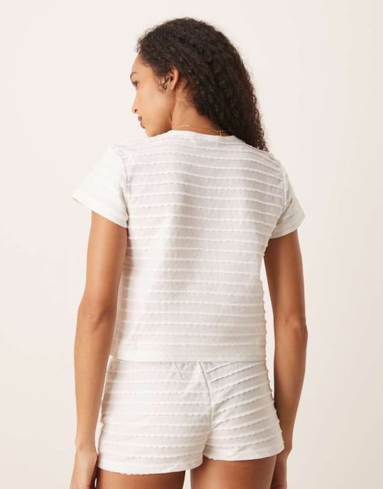 ASOS DESIGN scallop pointelle tee & short pyjama set in white - Image 3
