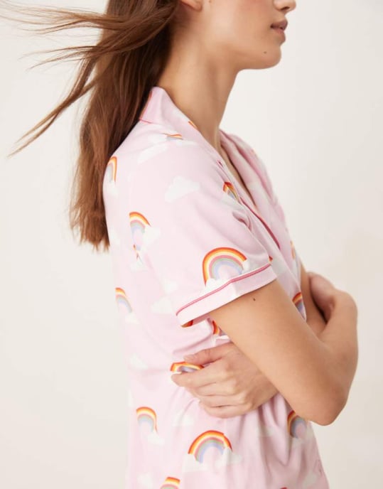 Urban Threads revere pyjama short sleeve shirt and shorts in rainbow print - Image 2