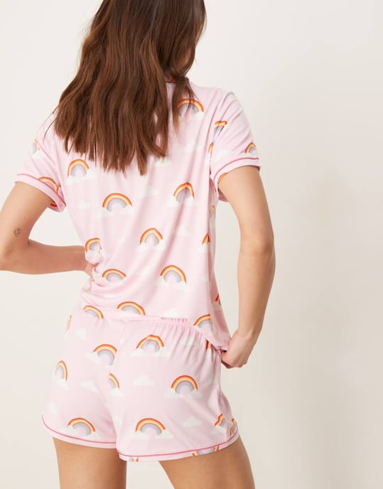 Urban Threads revere pyjama short sleeve shirt and shorts in rainbow print - Image 4