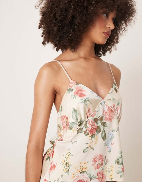 Abercrombie & Fitch tie up pyjama cami top in multi floral co-ord - Image 3