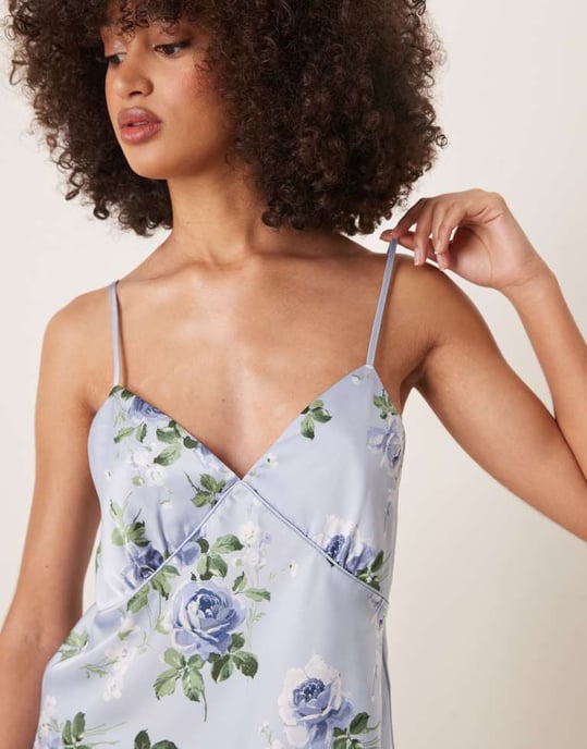 Abercrombie & Fitch tie up pyjama cami top in blue floral co-ord - Image 3