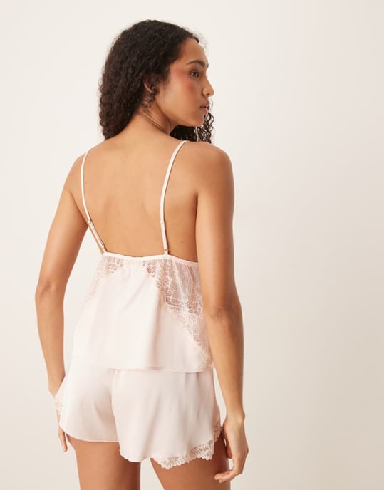 Abercrombie & Fitch nightwear satin lace trim cami top in pink co-ord - Image 2