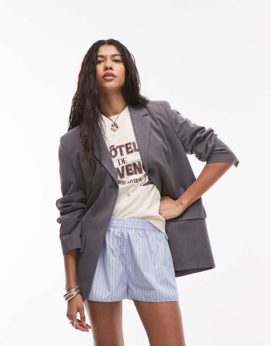 Topshop co ord stripe boxer short in blue - Image 1