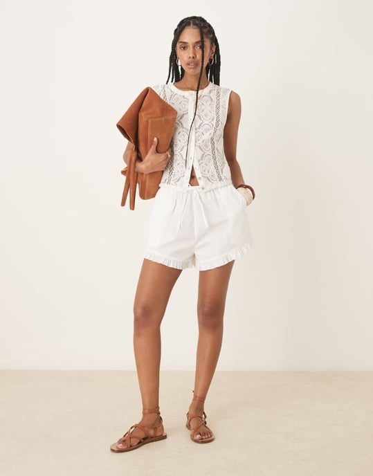 ASOS DESIGN frill detail shorts in white - Image 2