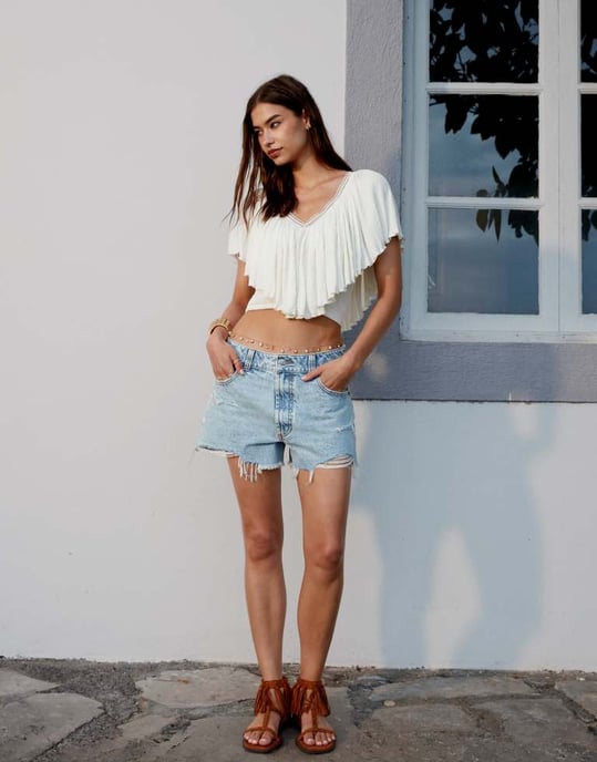 ASOS DESIGN denim A line short in lightwash blue - Image 4