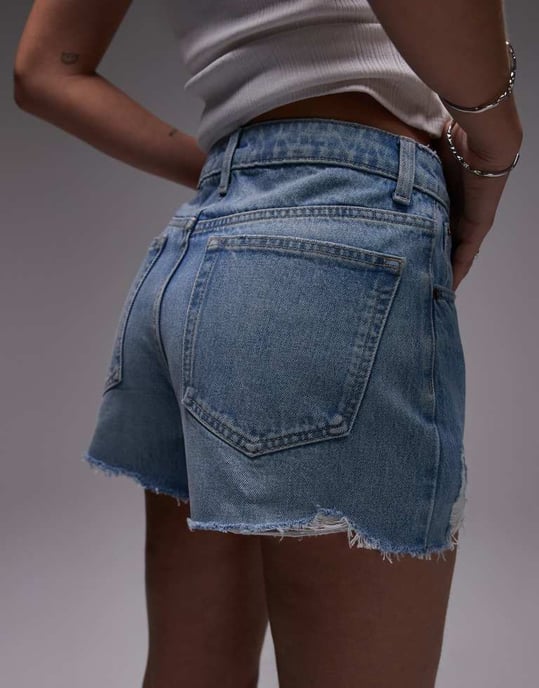 Topshop denim A-line mom shorts with rip in bleach - Image 2