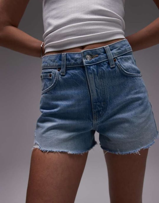 Topshop denim A-line mom shorts with rip in bleach - Image 4