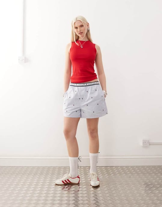 Tommy Jeans tommy girl embroidered boxer shorts in light blue - Image 3