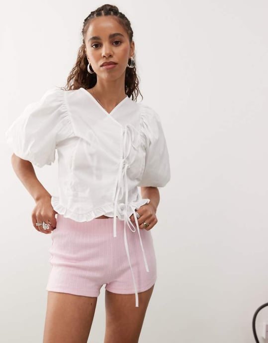 Reclaimed Vintage jersey micro short co-ord in light pink - Image 1