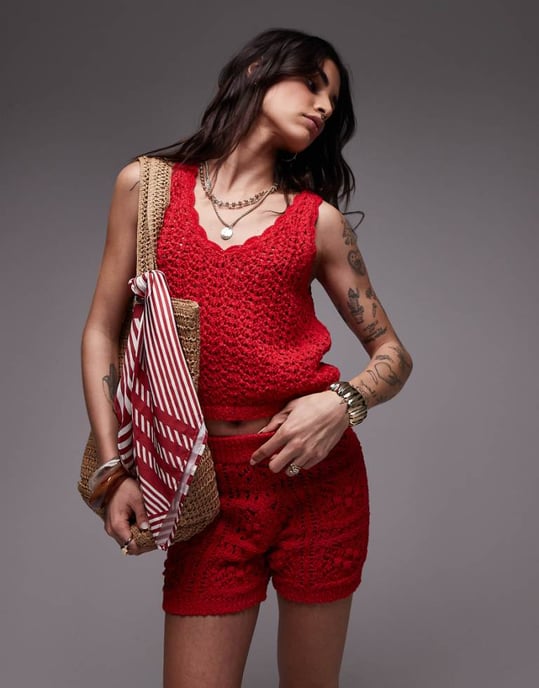 Topshop knitted co-ord stitchy short in red - Image 1