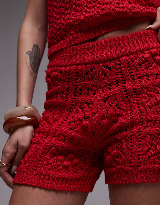 Topshop knitted co-ord stitchy short in red - Image 3