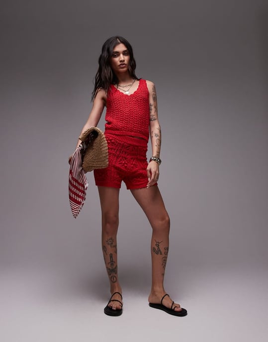 Topshop knitted co-ord stitchy short in red - Image 4