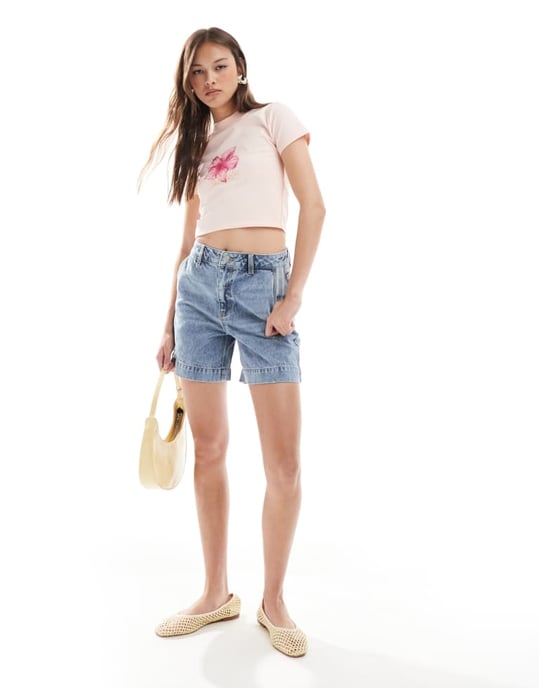 Object vintage wash wide denim shorts in medium blue - Image 2
