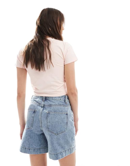 Object vintage wash wide denim shorts in medium blue - Image 4