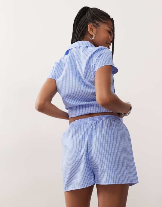 Reclaimed Vintage boxer short co-ord in blue check - Image 2