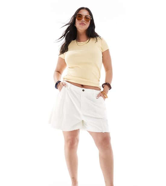 ASOS DESIGN Curve washed a line shorts in cream - Image 1